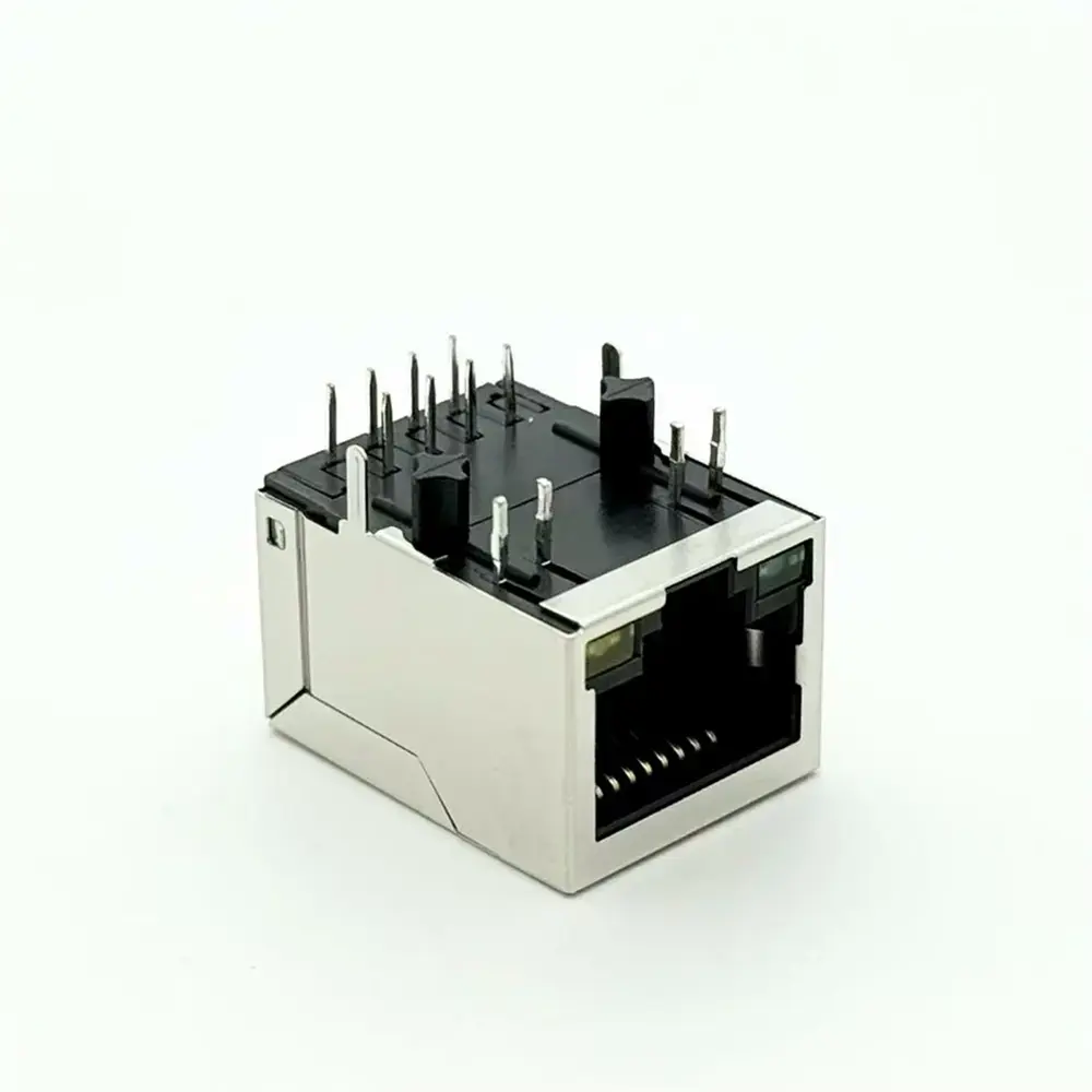 1X1 Port 100Mbps RJ45 Connector 8P8C Vertical Mount Shielded Jack with Green/Yellow LED Indicators
