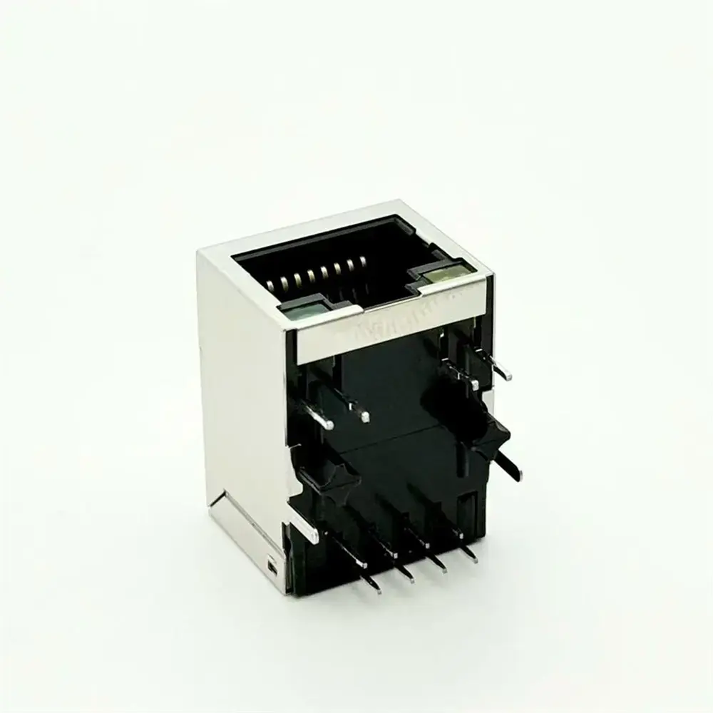 1X1 Port 100Mbps RJ45 Connector 8P8C Vertical Mount Shielded Jack with Green/Yellow LED Indicators